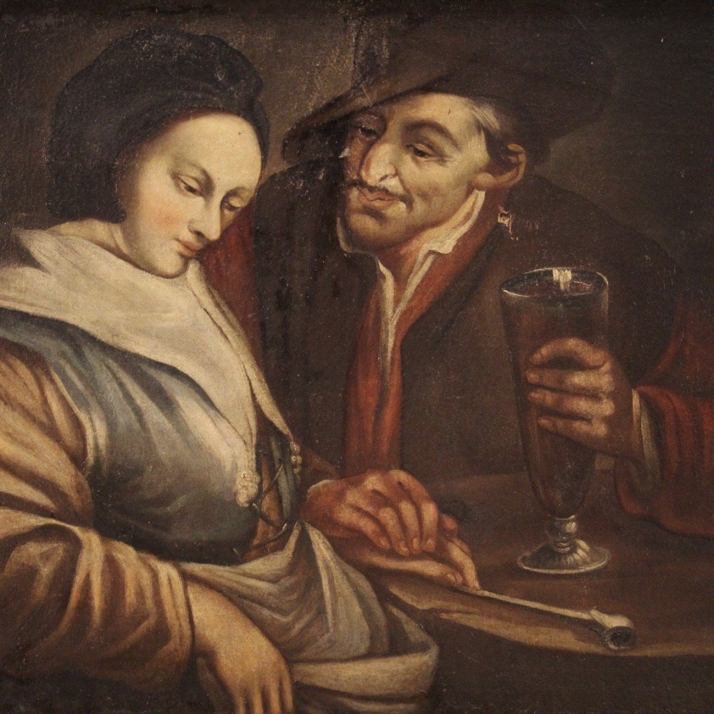 Flemish Painting Interior Scene From The 18th Century-photo-3