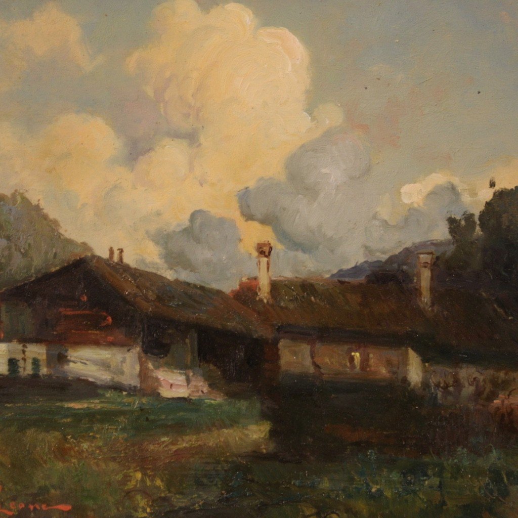 Painting Oil On Masonite Mountain Landscape From The 20th Century-photo-3