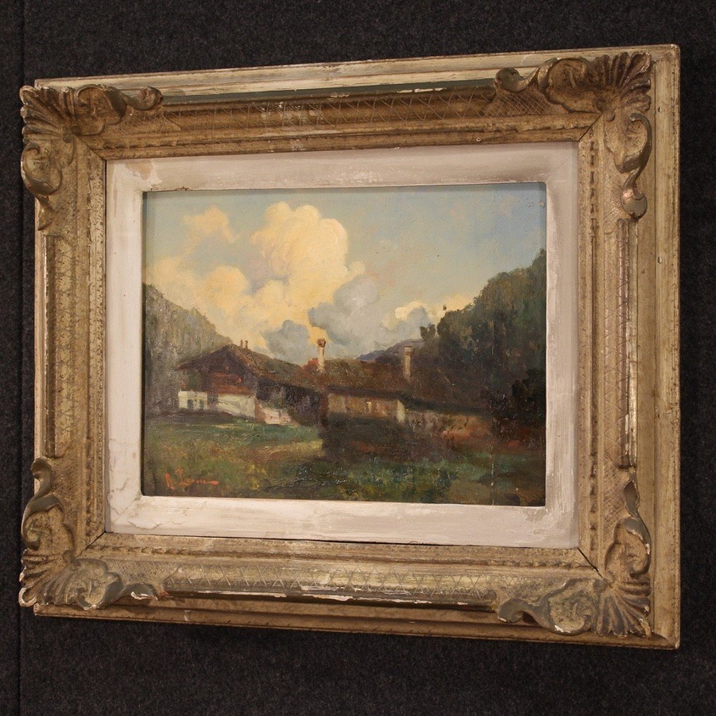 Painting Oil On Masonite Mountain Landscape From The 20th Century-photo-8