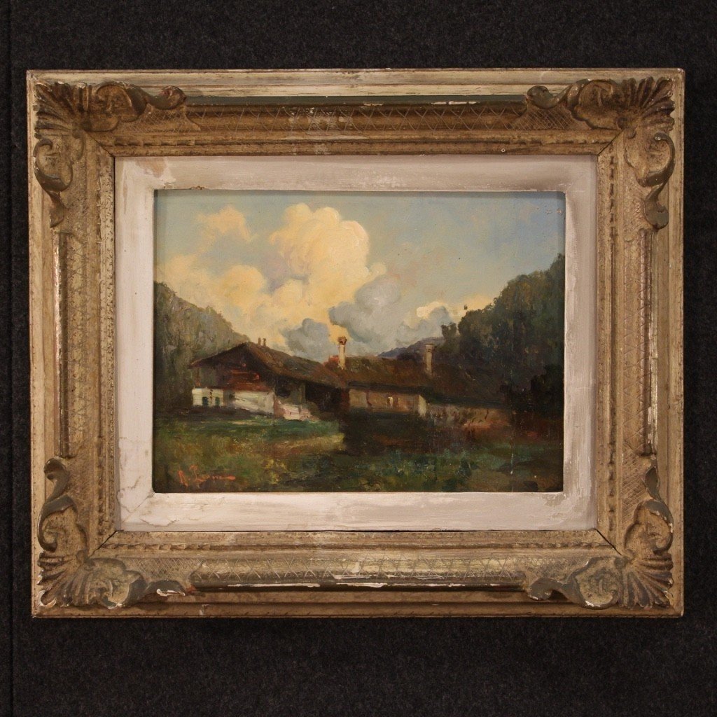 Painting Oil On Masonite Mountain Landscape From The 20th Century