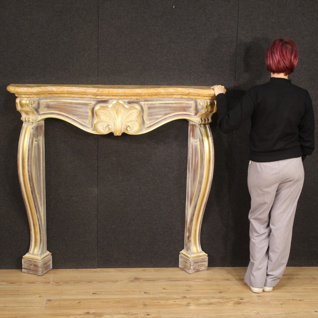 Italian Painted And Gilded Fireplace From 20th Century-photo-2