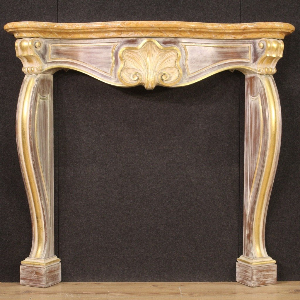 Italian Painted And Gilded Fireplace From 20th Century-photo-3