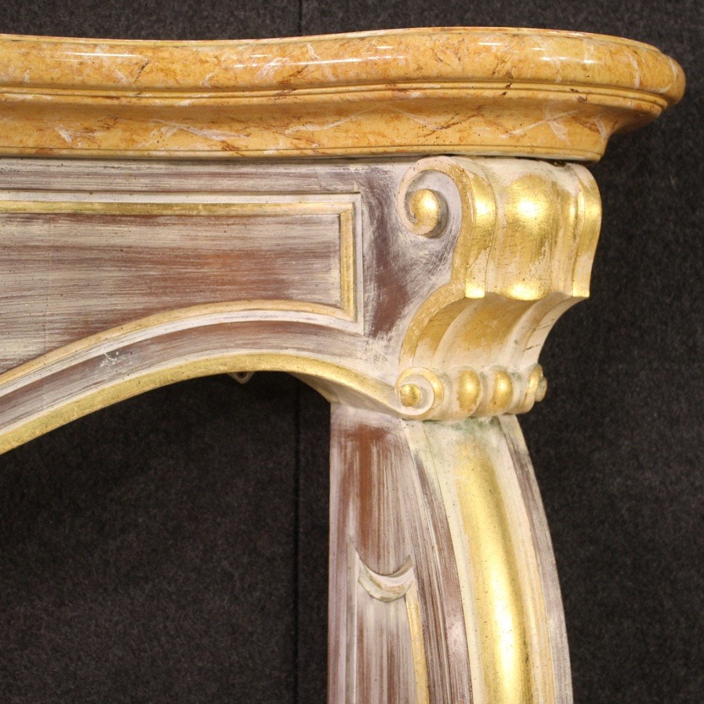 Italian Painted And Gilded Fireplace From 20th Century-photo-2