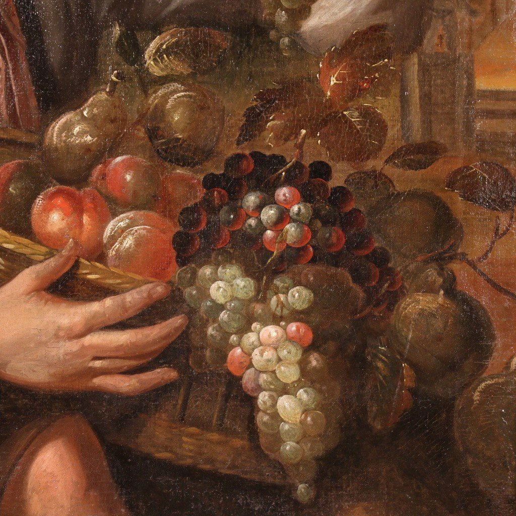 Italian Painting Greengrocer With A Basket Of Fruit From The 18th Century-photo-4