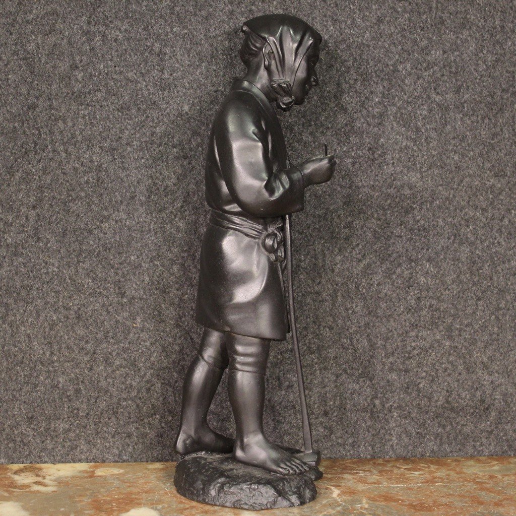 Japanese Bronze Sculpture Pipe Smoker From The 20th Century-photo-5