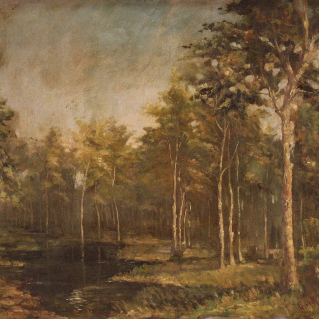 Italian Painting Signed And Dated 1939 Woodland Landscape-photo-3