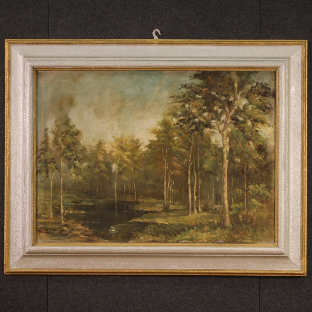 Tableau Italien Signé Et Daté 1939 Paysage Boisé