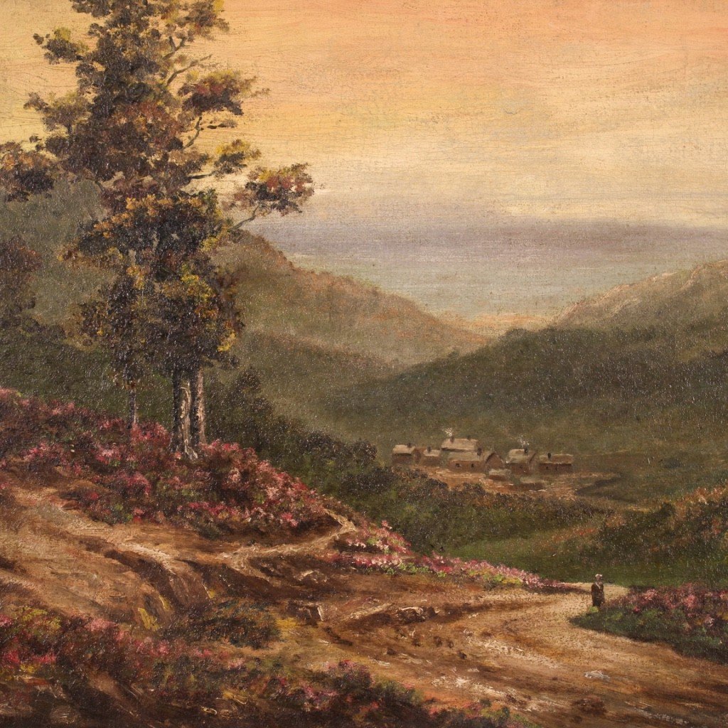 Petit Tableau Français Paysage Romantique Des Années 1920-photo-5