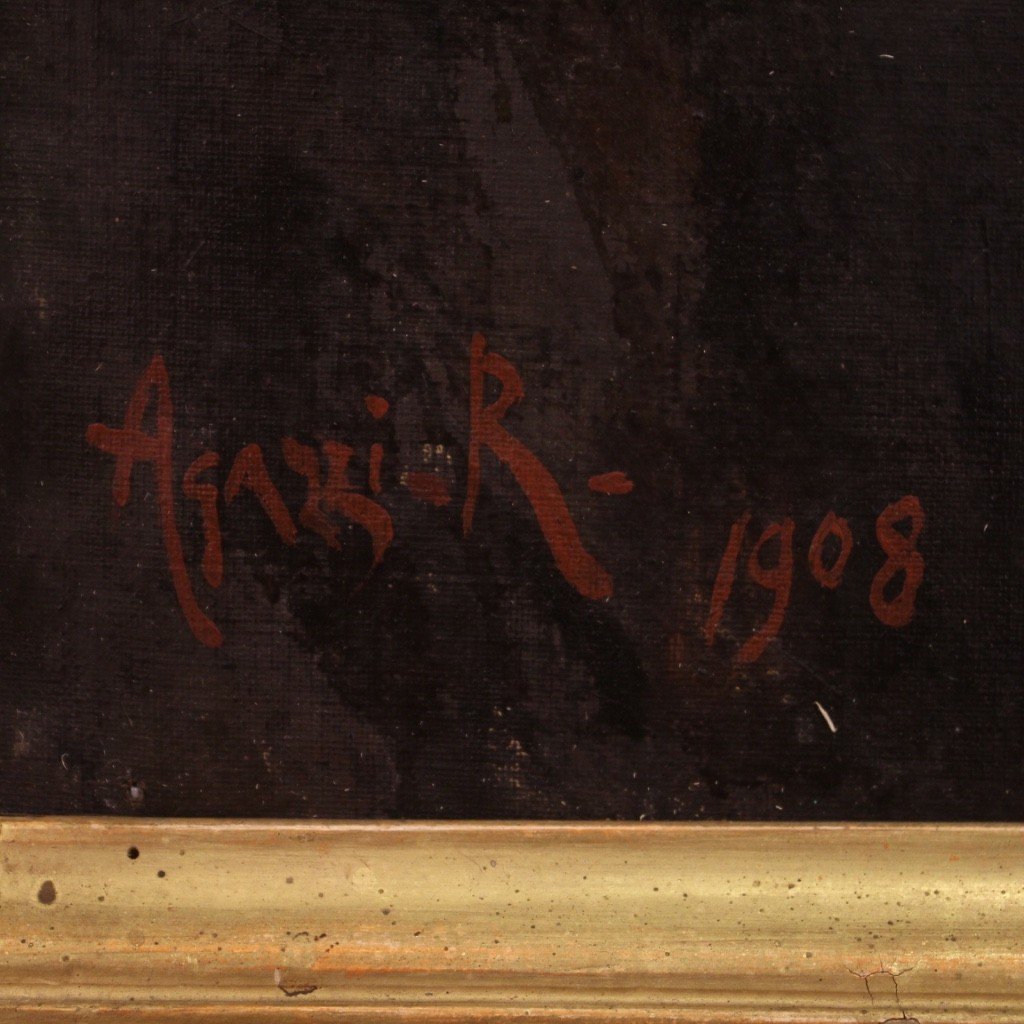 Italian Painting Signed Agazzi And Dated 1908-photo-4