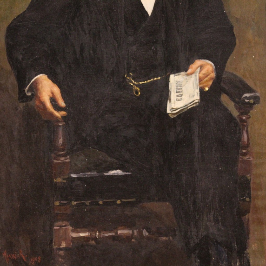 Italian Painting Signed Agazzi And Dated 1908-photo-2