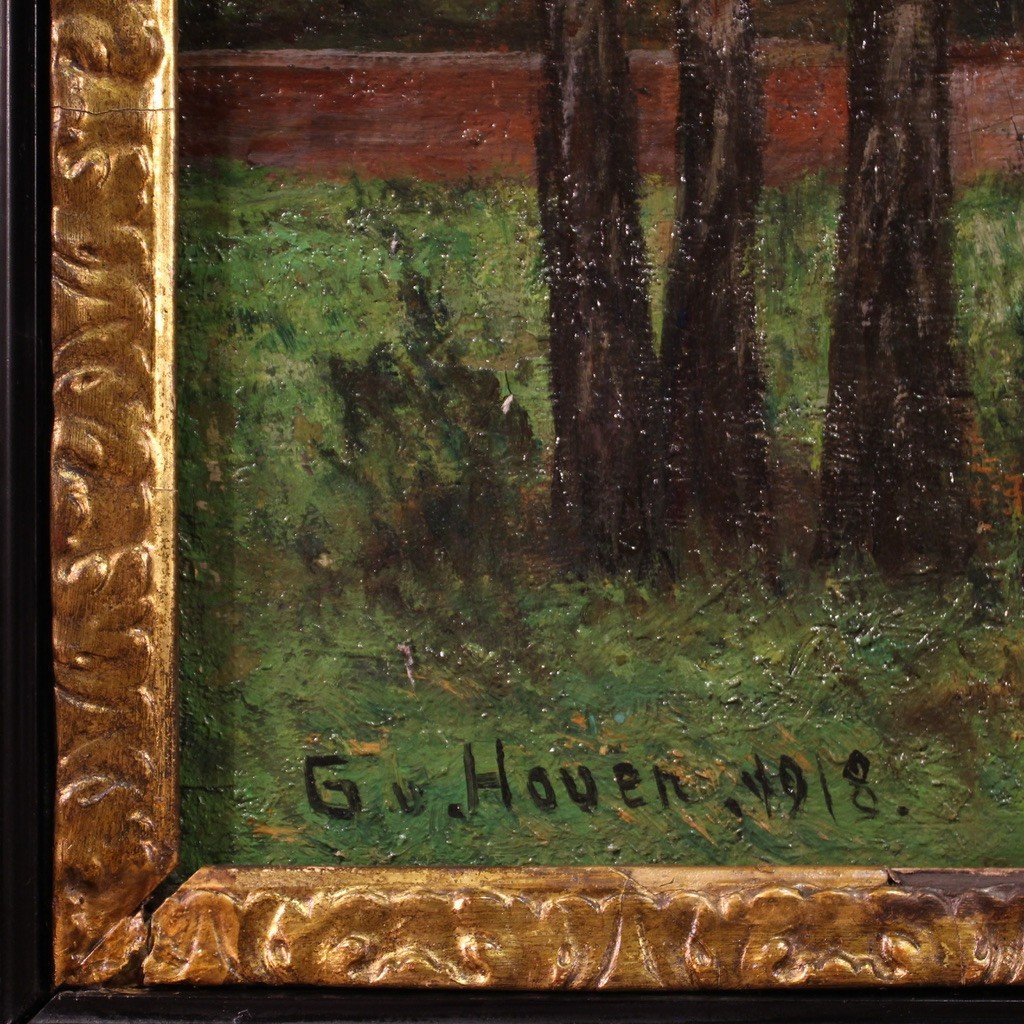 Grand Tableau De Paysage Signé G. V. Hoven Et Daté 1918-photo-1