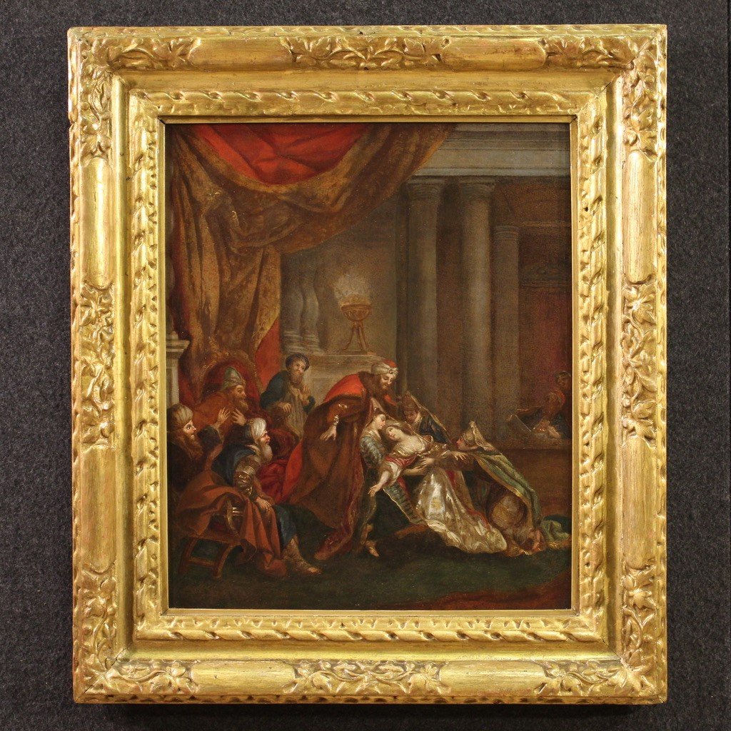 Antique Painting From The 18th Century, Esther Fainting Before Ahasuerus