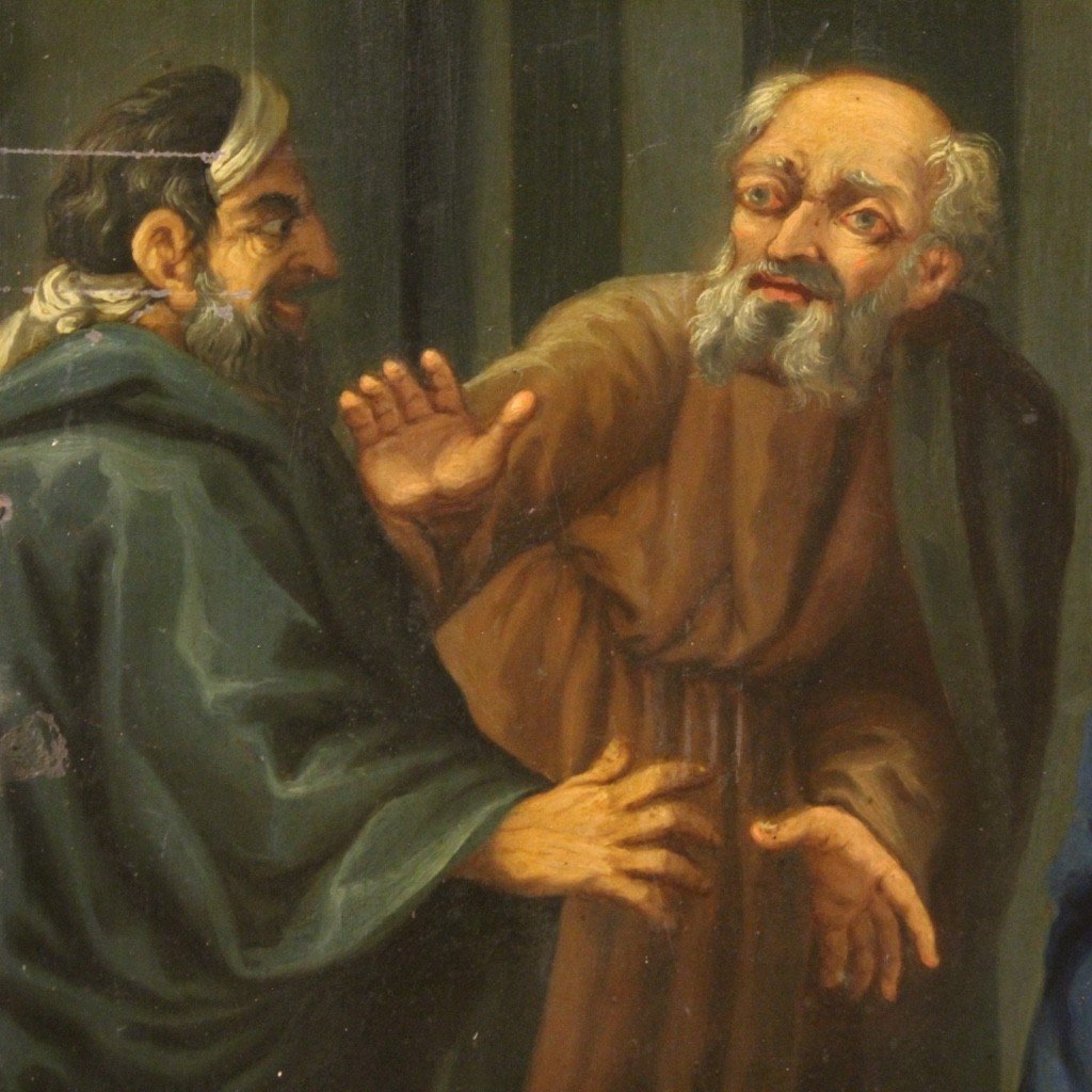 Religious Painting Oil On Copper Expulsion Of Merchants From The Temple-photo-2