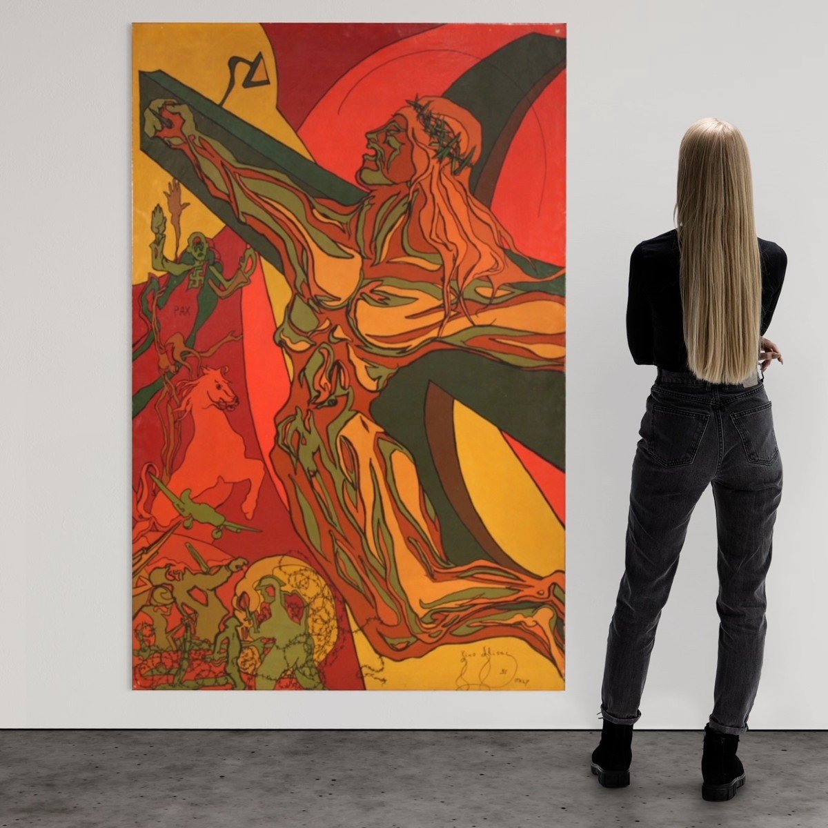 Surrealist Italian Painting Crucifixion From The 20th Century-photo-3