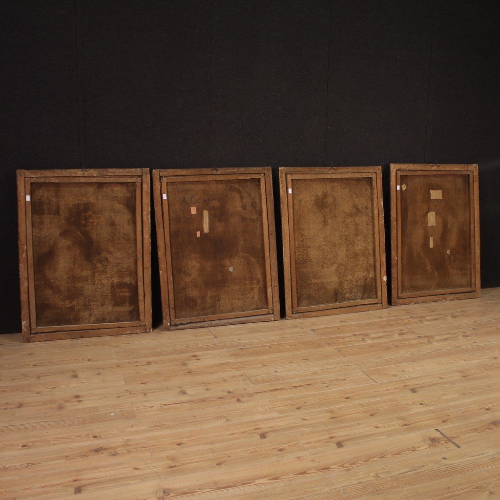Rare Lot De Tableaux Anciens Du 18ème Siècle, Allégorie Des Quatre Saisons-photo-7