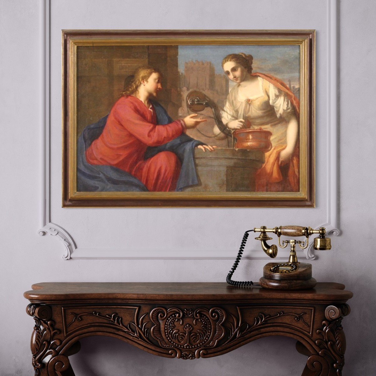 Italian School Painting Of The 17th Century, Jesus And The Samaritan Woman At The Well ​-photo-2