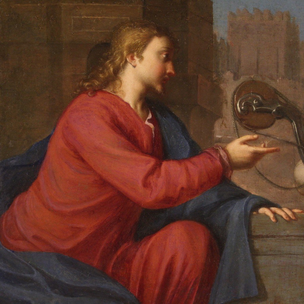Italian School Painting Of The 17th Century, Jesus And The Samaritan Woman At The Well ​-photo-2