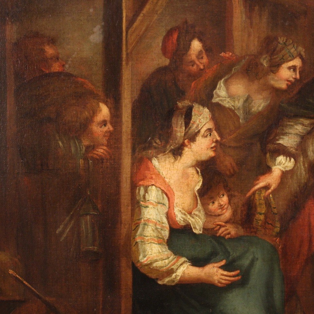 Tableau Anglais Huile Sur Toile Scène De Genre Du 18ème Siècle-photo-7