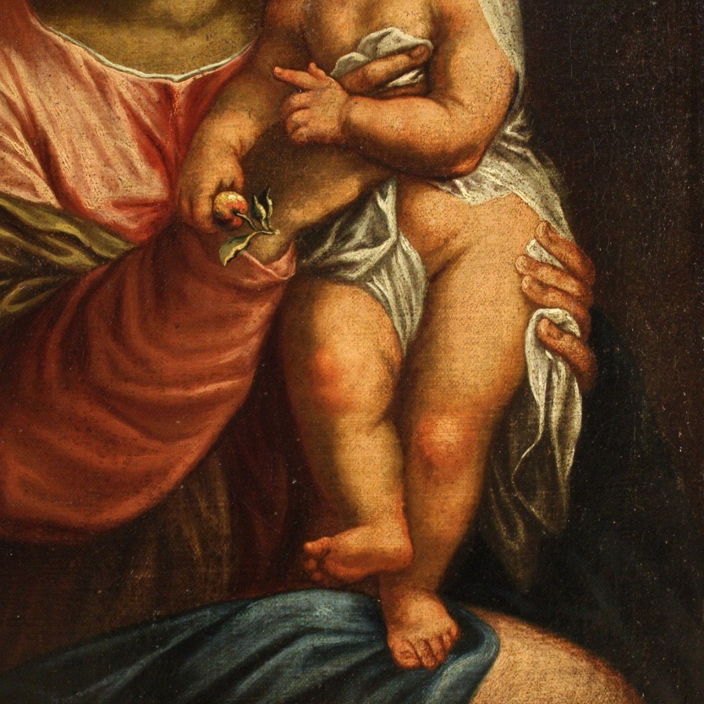 Antique Religious Painting Virgin With Child From 17th Century-photo-2