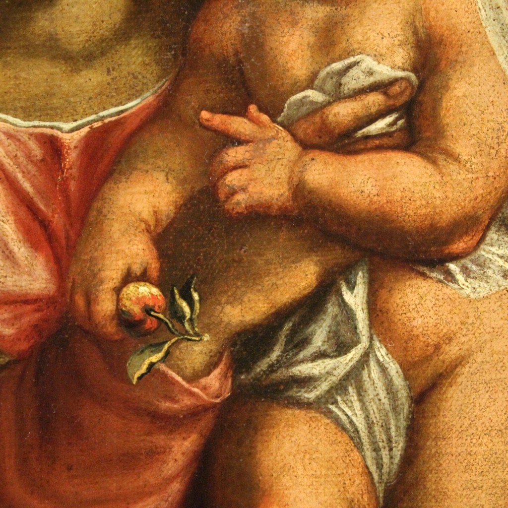 Antique Religious Painting Virgin With Child From 17th Century-photo-3