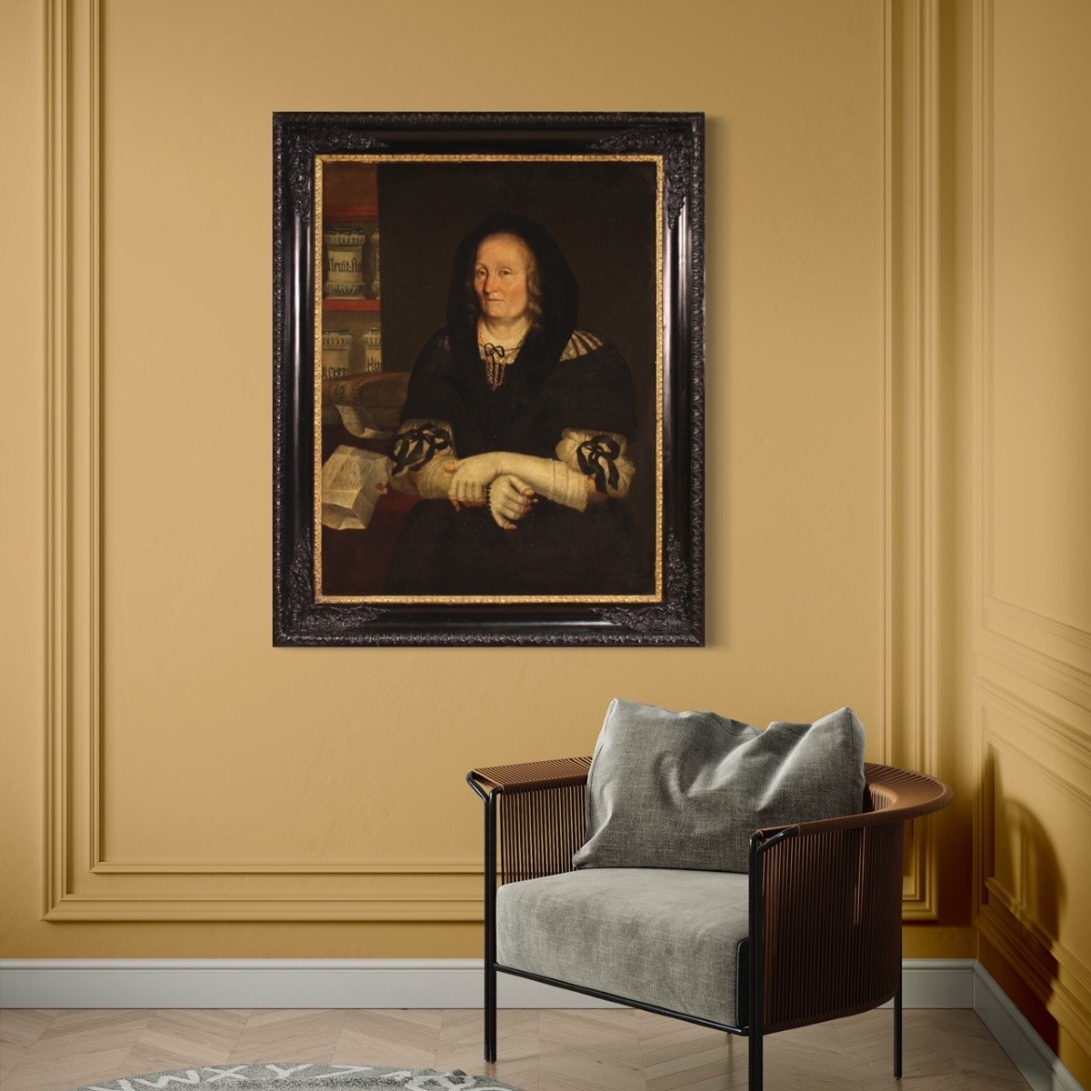 Ancien Tableau Portrait La Veuve Du Pharmacien De Trente Du 17ème Siècle ​-photo-2