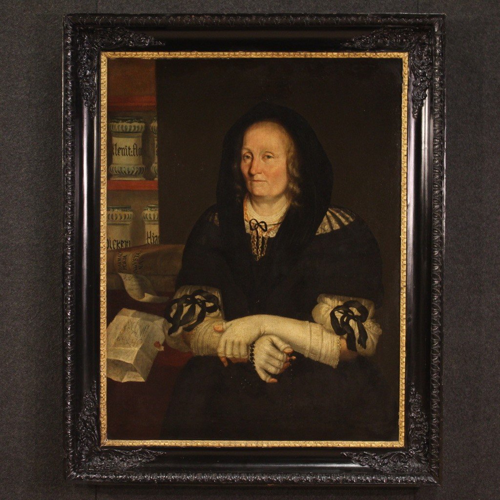 Ancien Tableau Portrait La Veuve Du Pharmacien De Trente Du 17ème Siècle ​-photo-4