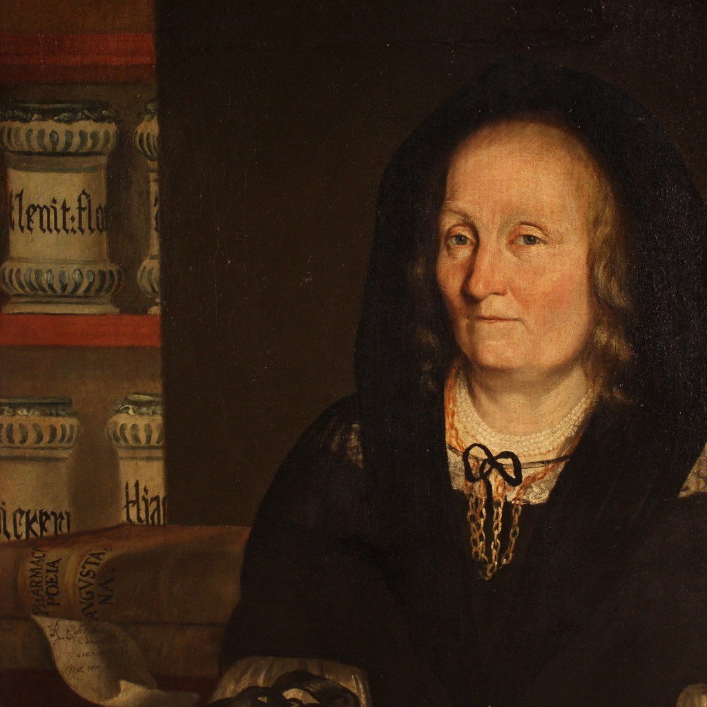 Ancien Tableau Portrait La Veuve Du Pharmacien De Trente Du 17ème Siècle ​-photo-6
