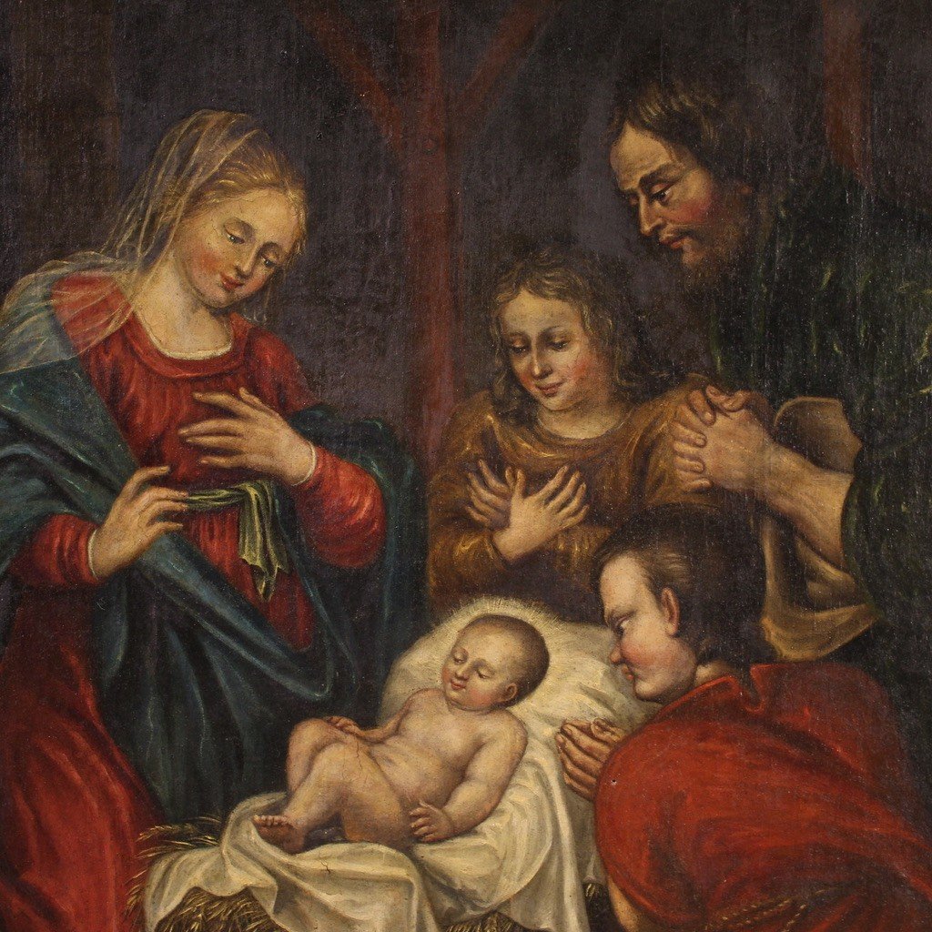 Great 17th Century French Painting, Adoration Of The Shepherds-photo-5