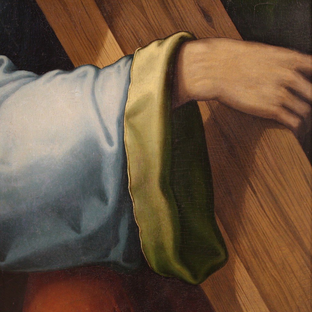 Grand Tableau Sur Panneau Du 17ème Siècle, Le Christ Portant La Croix-photo-8