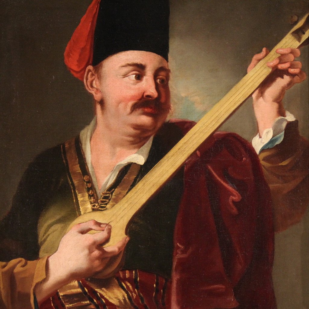 Paire De Tableaux Anciens Du 18ème Siècle, Portraits En Costume Traditionnel-photo-4