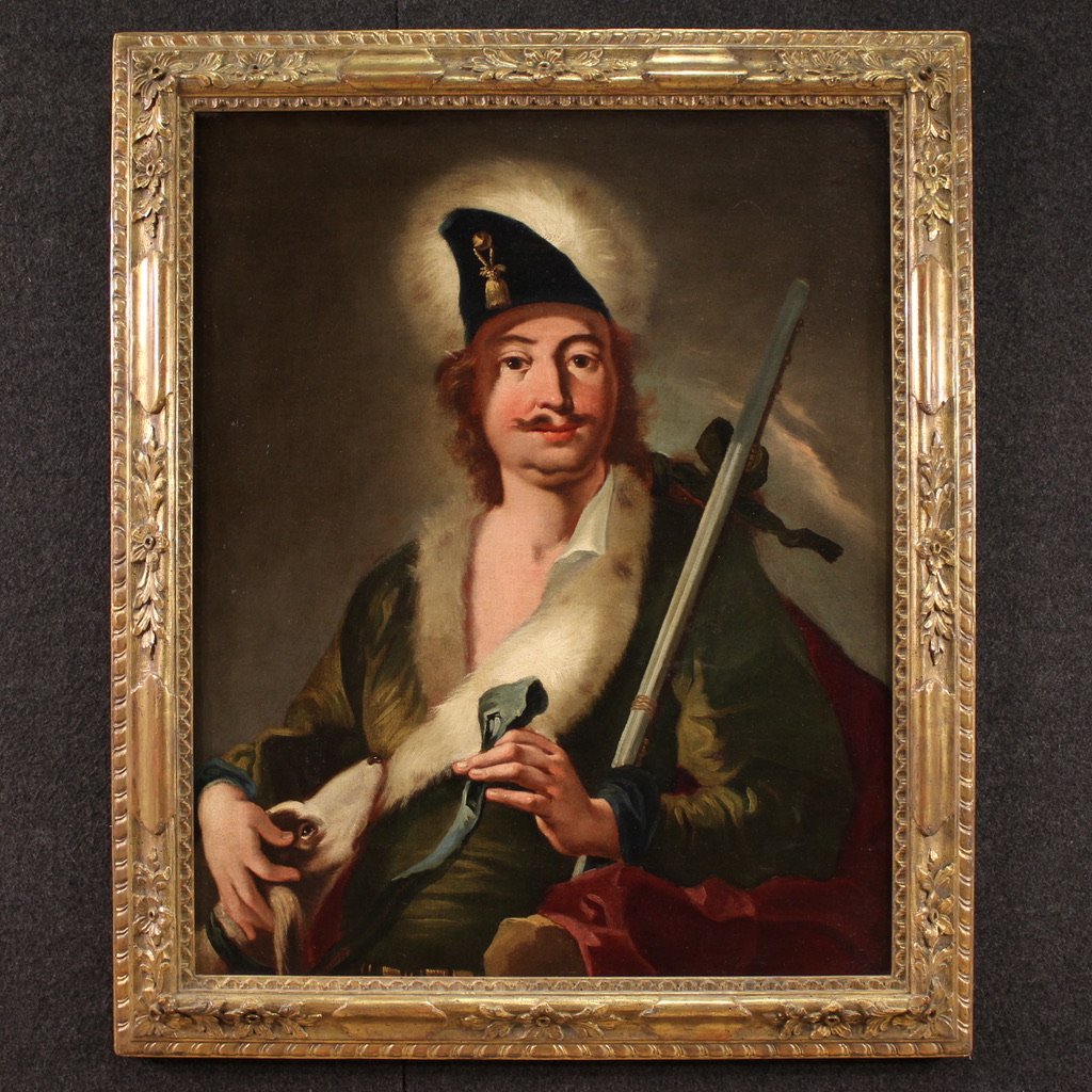 Paire De Tableaux Anciens Du 18ème Siècle, Portraits En Costume Traditionnel-photo-3