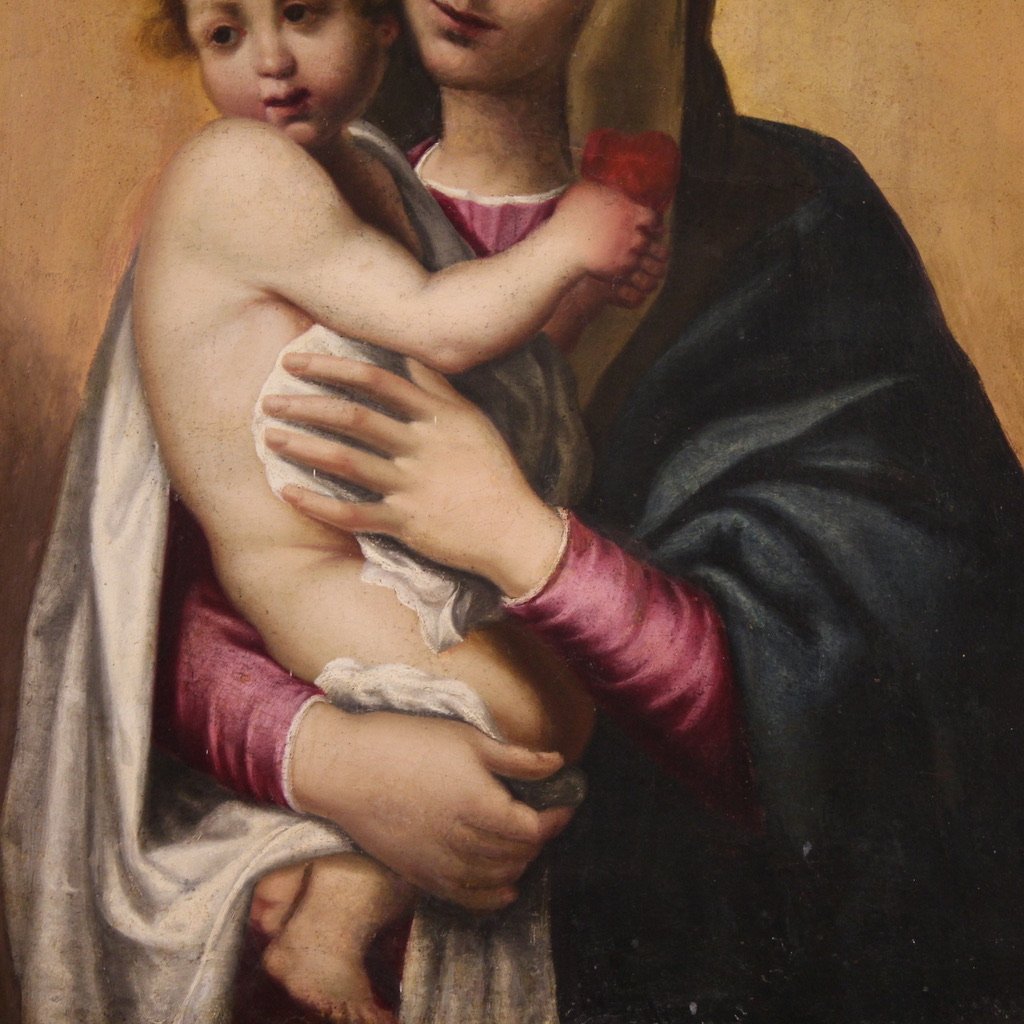 Tableau Ancien Vierge à l'Enfant Du 17ème Siècle-photo-3