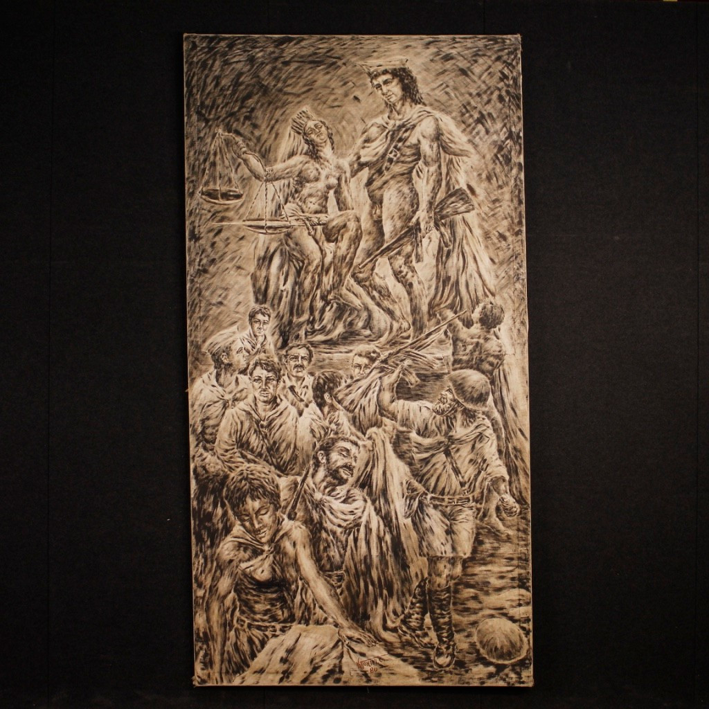 Grand Tableau Italien Signé Vittorini C. Du 20ème Siècle