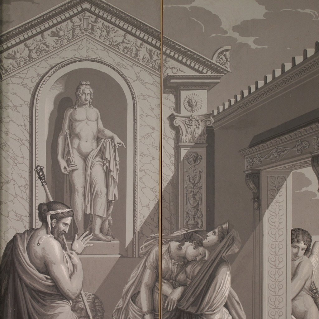 Great 19th Century Mythological Grisaille Painting, Cupid And Psyche-photo-4