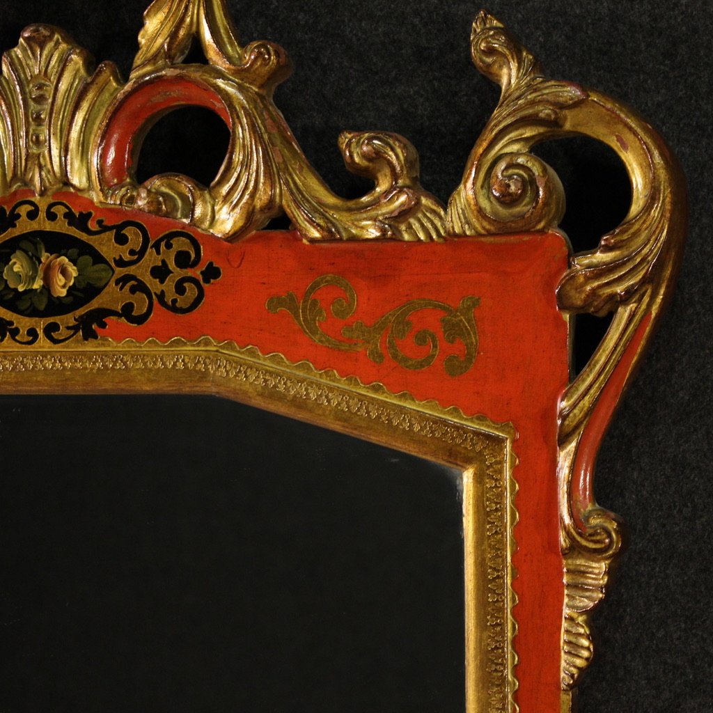 Miroir Toscan Laqué Et Doré Du 20ème Siècle-photo-3