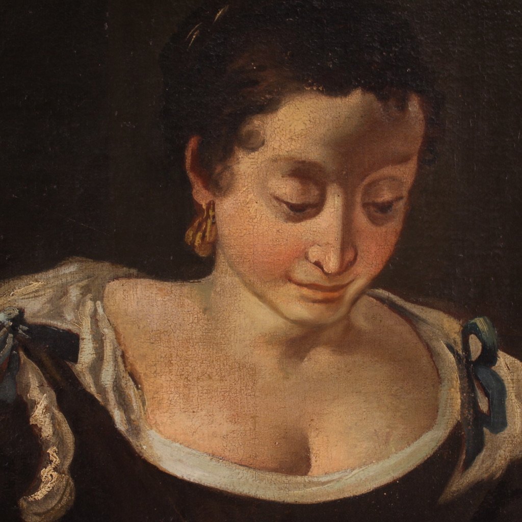 Great Italian Painting From The 18th Century, Genre Scene With Still Life-photo-8