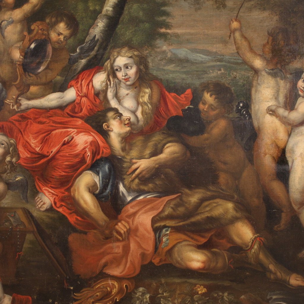 Great 17th Century Flemish Painting, Rinaldo And Armida-photo-1