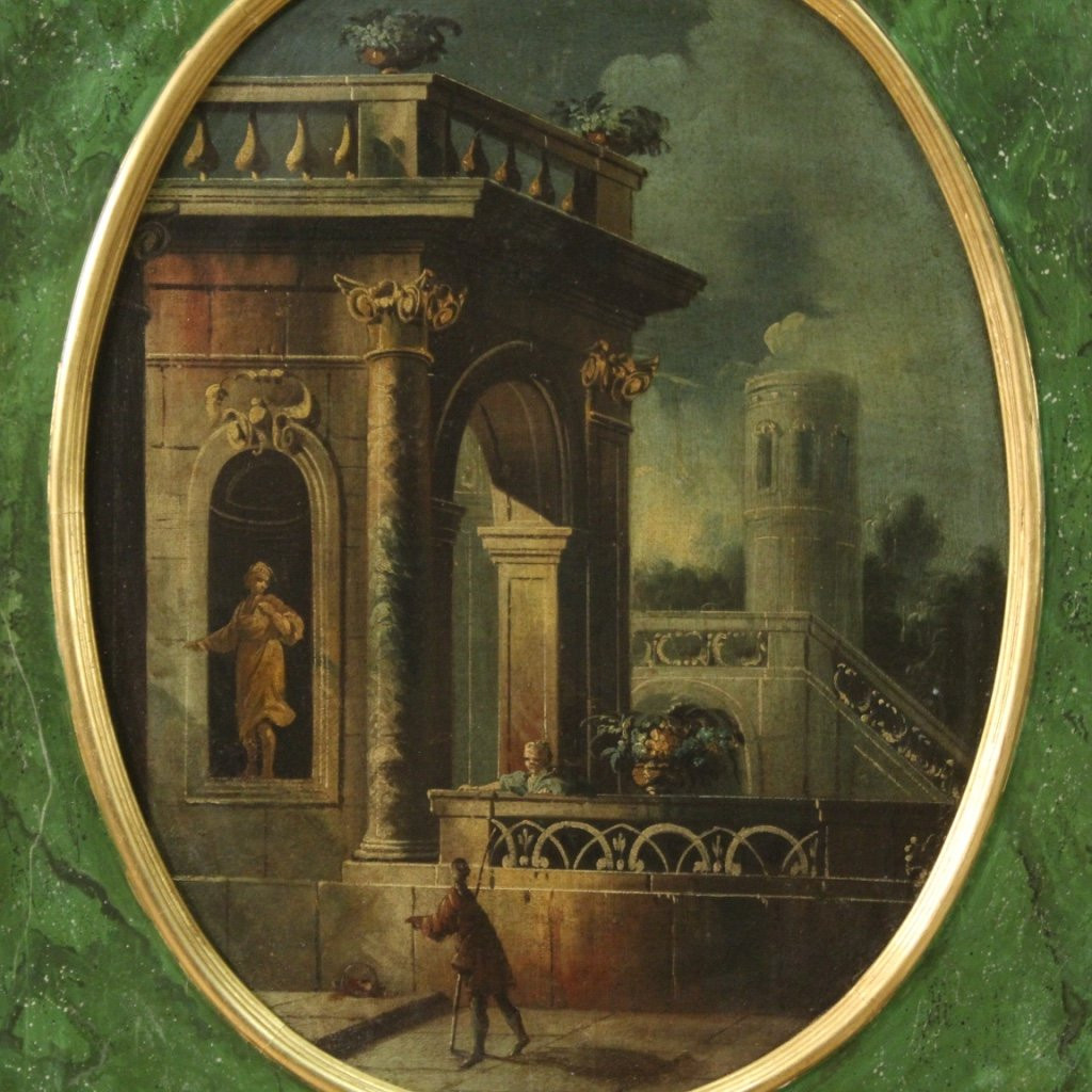 Tableau Italien Vue Avec Des Architectures Et Des Personnages Du 18ème Siècle-photo-4