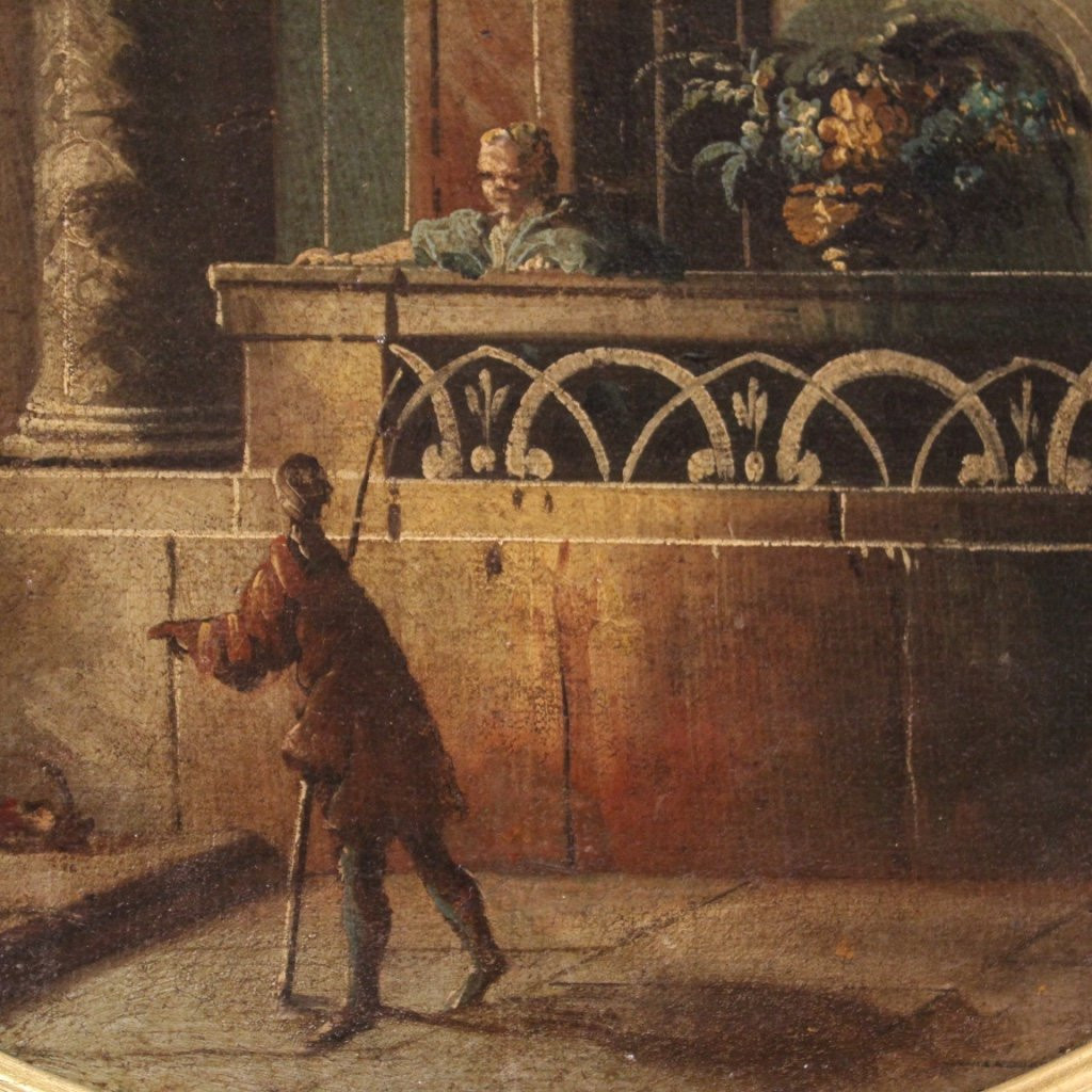 Tableau Italien Vue Avec Des Architectures Et Des Personnages Du 18ème Siècle-photo-1