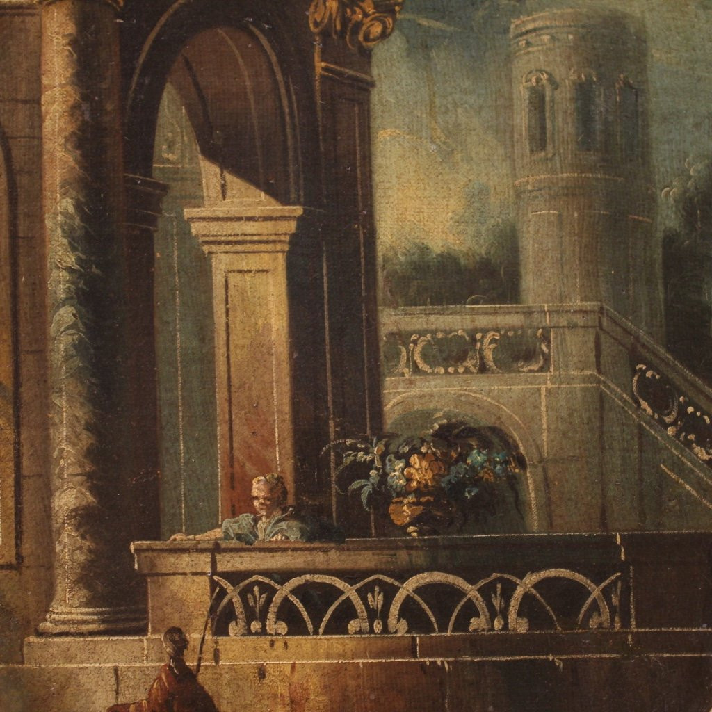 Tableau Italien Vue Avec Des Architectures Et Des Personnages Du 18ème Siècle-photo-2