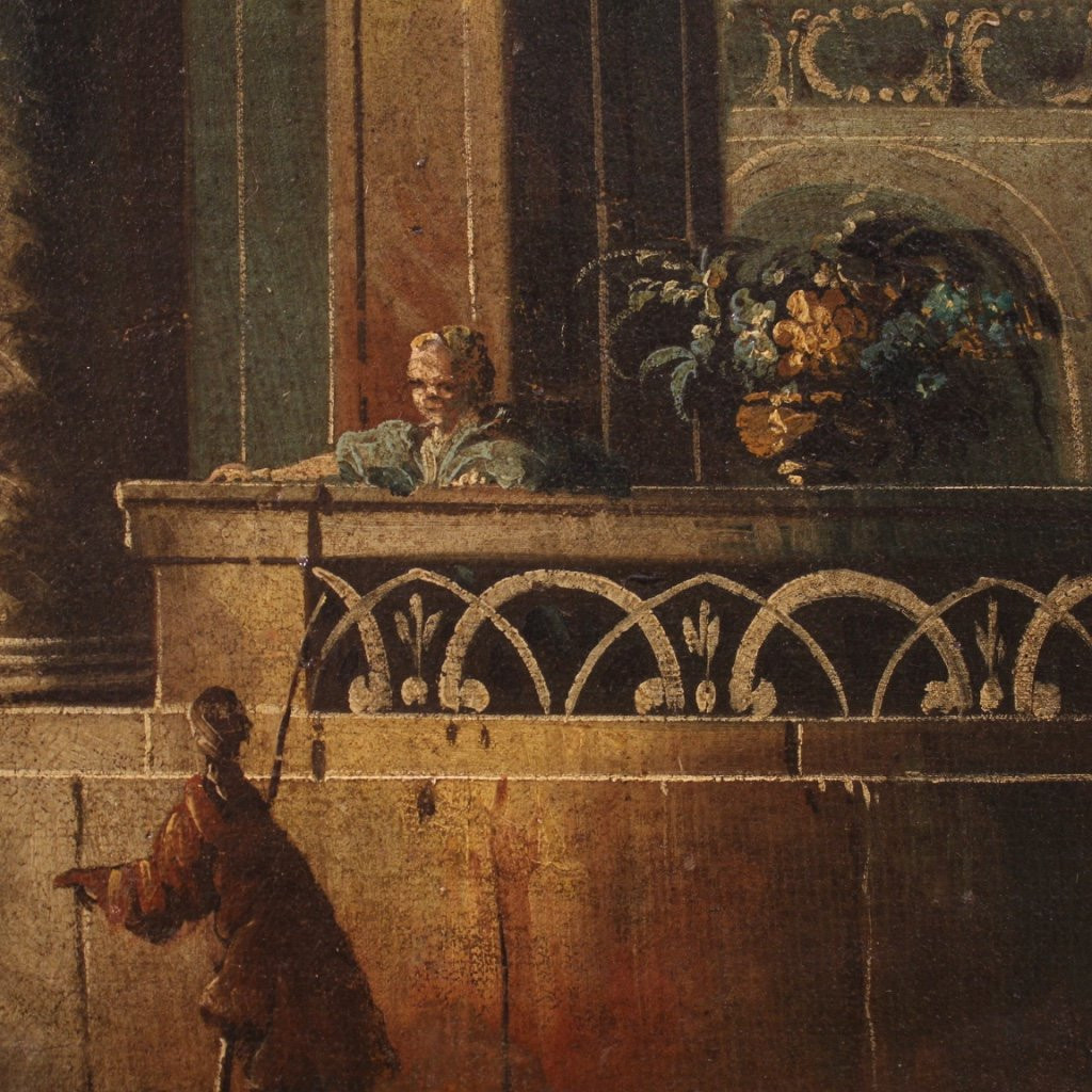 Tableau Italien Vue Avec Des Architectures Et Des Personnages Du 18ème Siècle-photo-3
