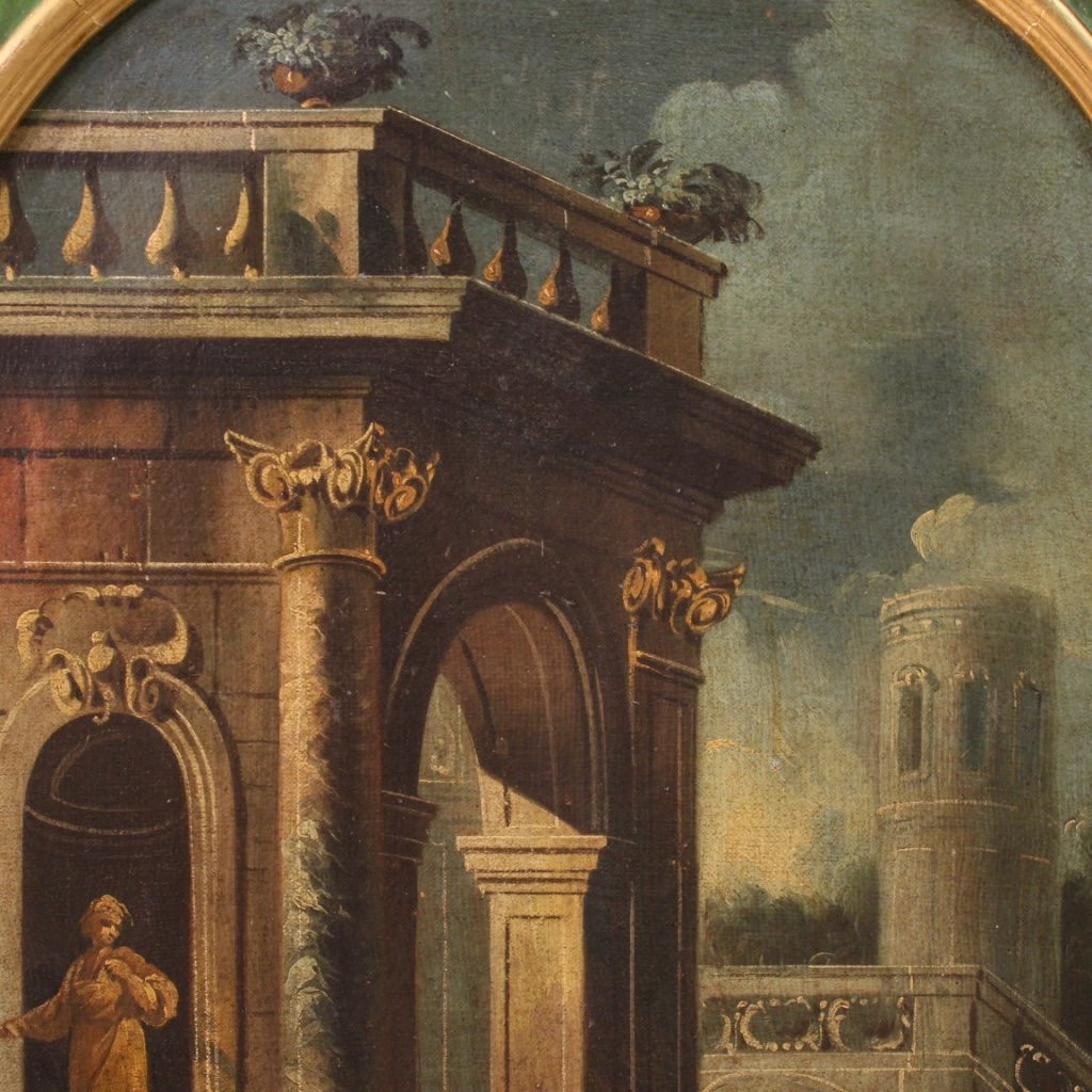 Tableau Italien Vue Avec Des Architectures Et Des Personnages Du 18ème Siècle-photo-4