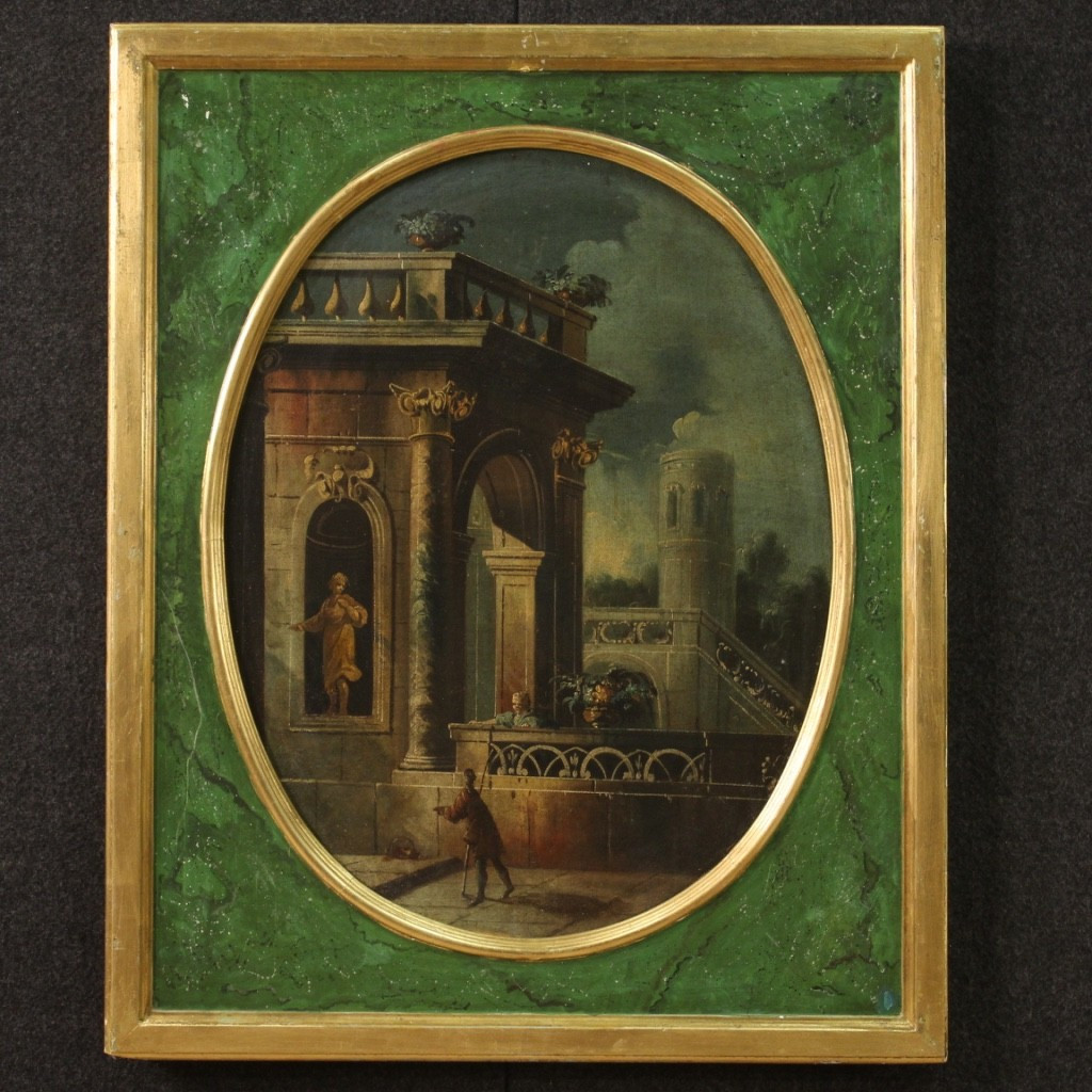 Tableau Italien Vue Avec Des Architectures Et Des Personnages Du 18ème Siècle