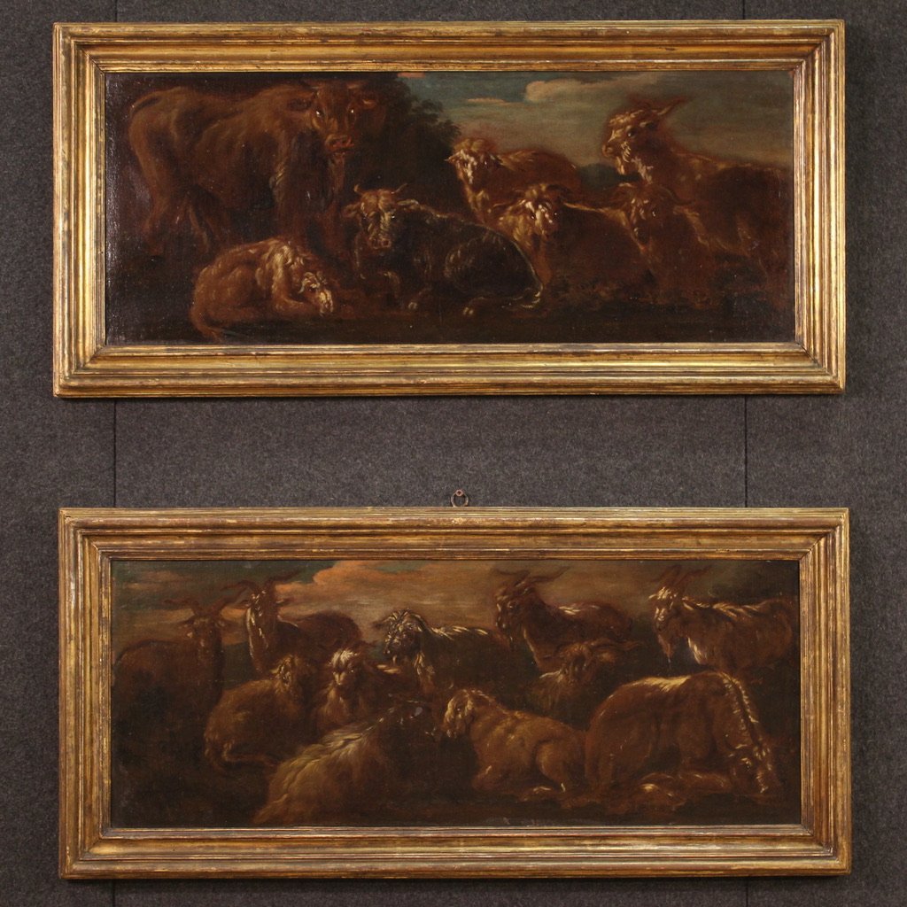Antique Painting Landscape With Goats From 17th Century-photo-5