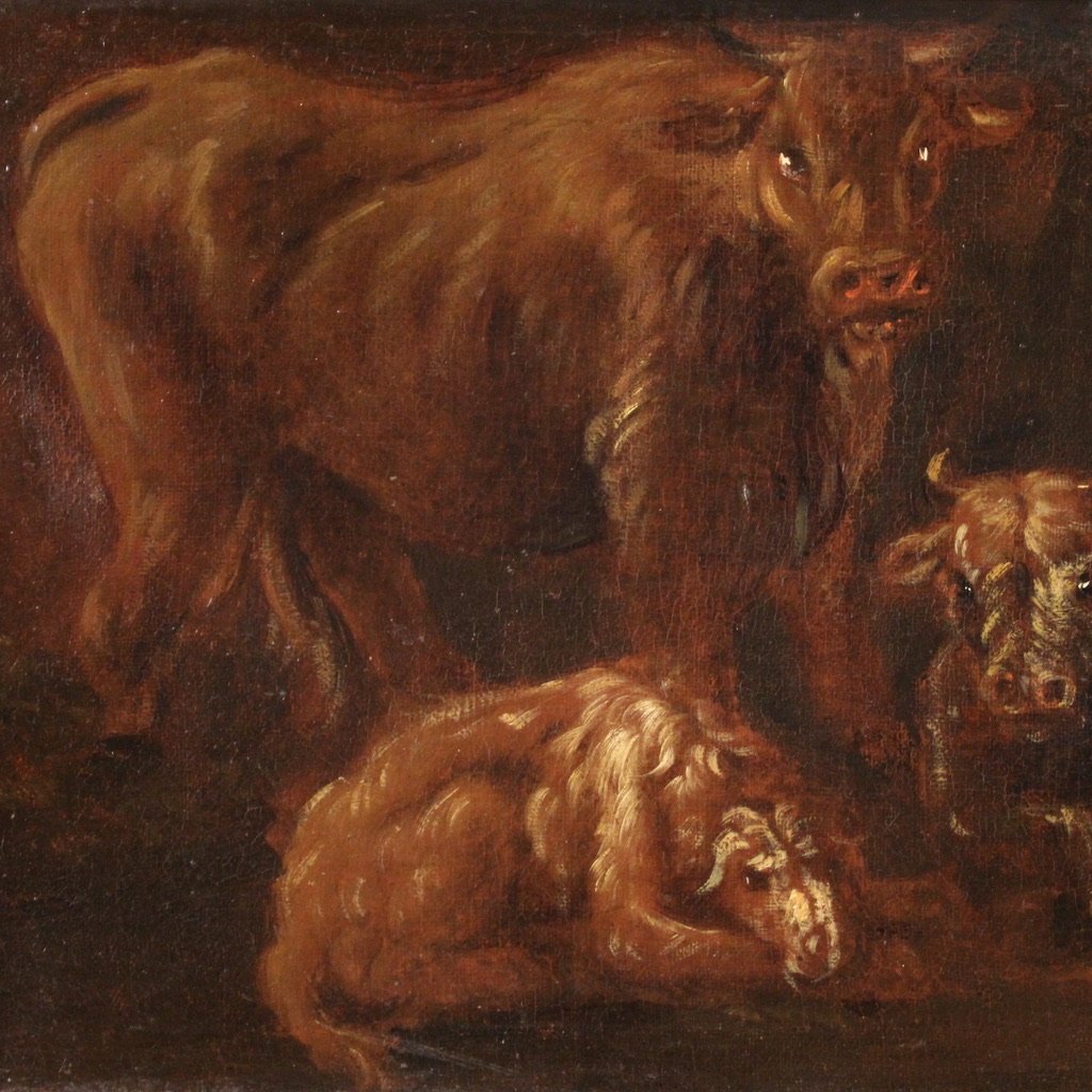 Tableau Italien Du 17ème Siècle, Paysage Avec Animaux De Pâturage-photo-1