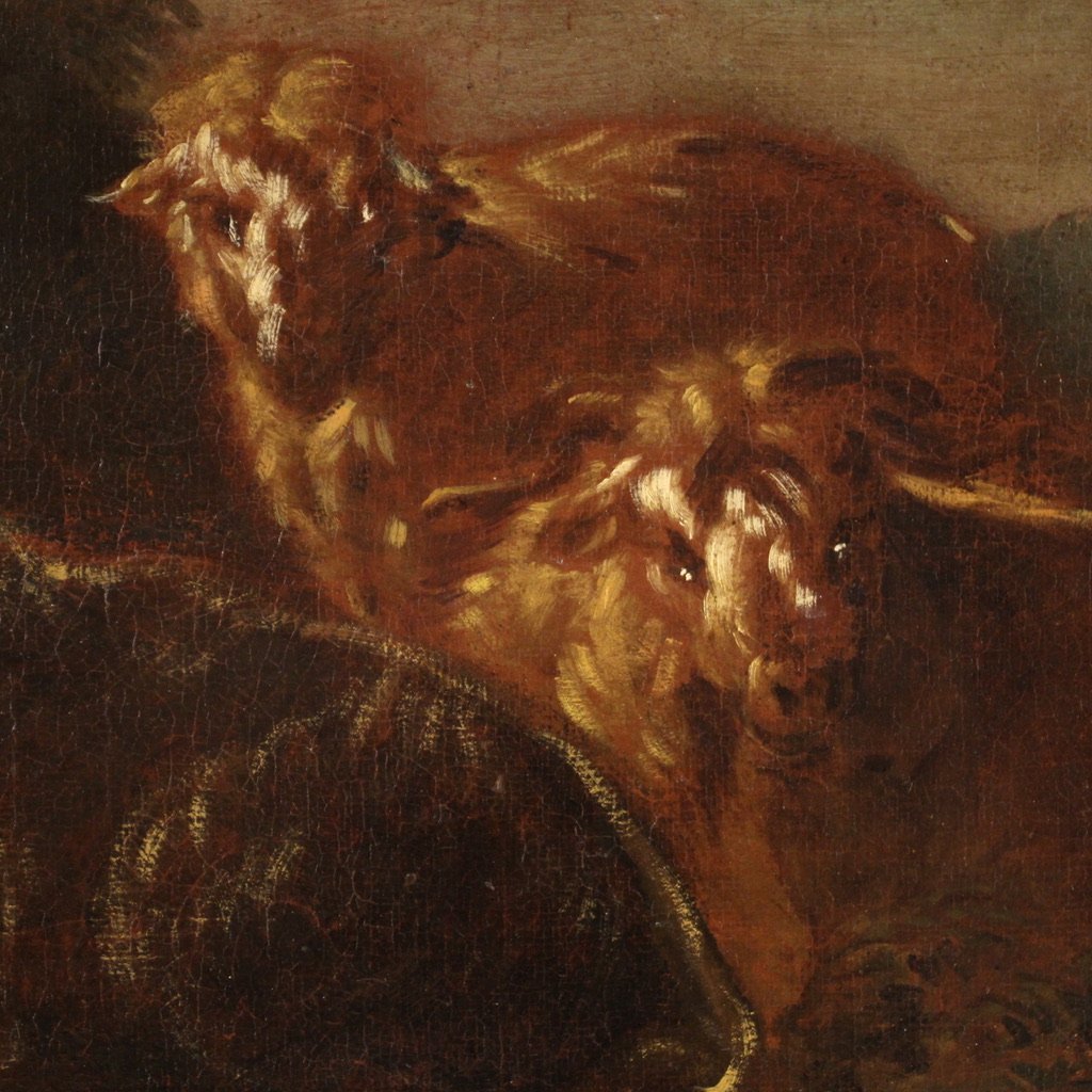 Tableau Italien Du 17ème Siècle, Paysage Avec Animaux De Pâturage-photo-5