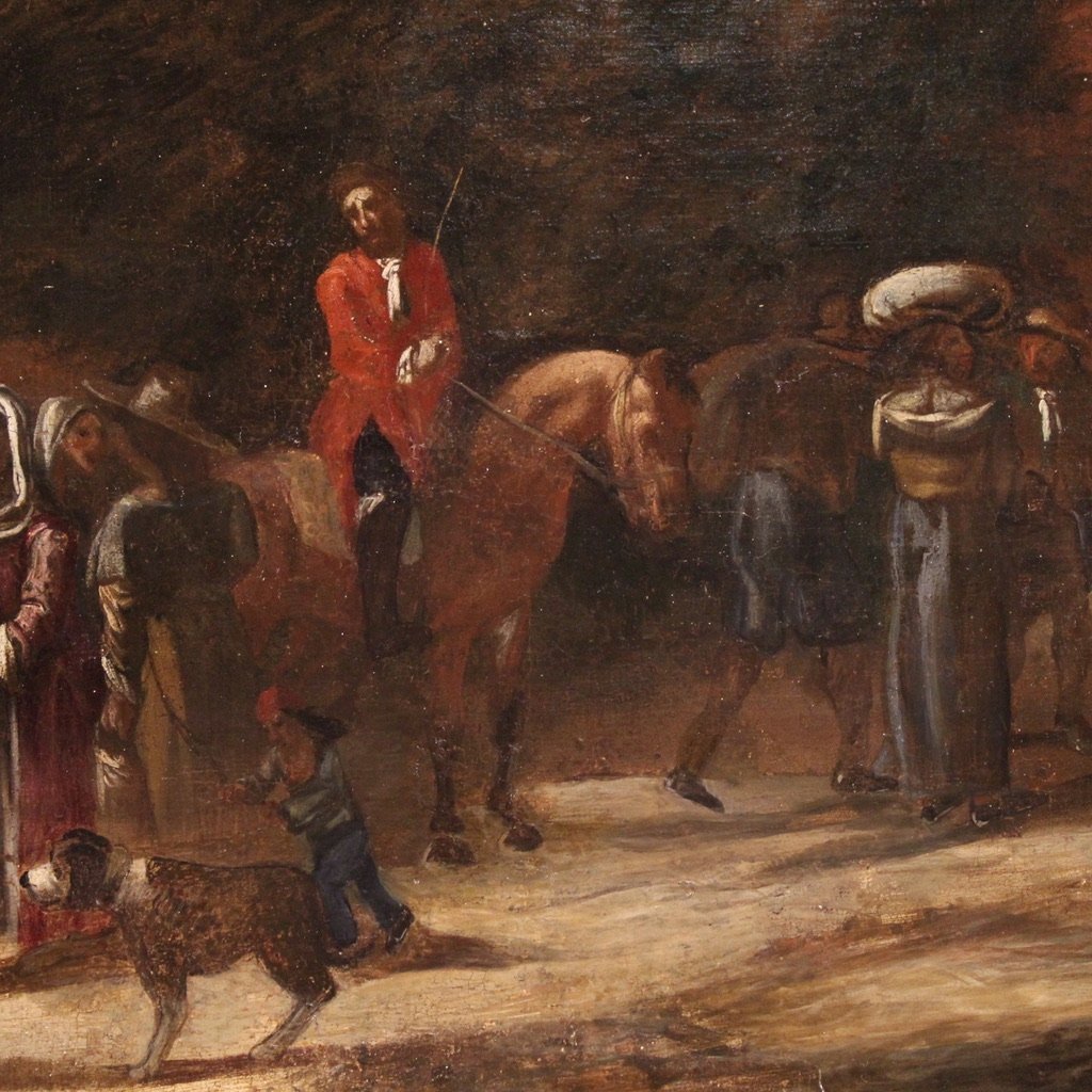 Grand Tableau De Paysage Italien Avec Personnages Du 18ème Siècle-photo-8