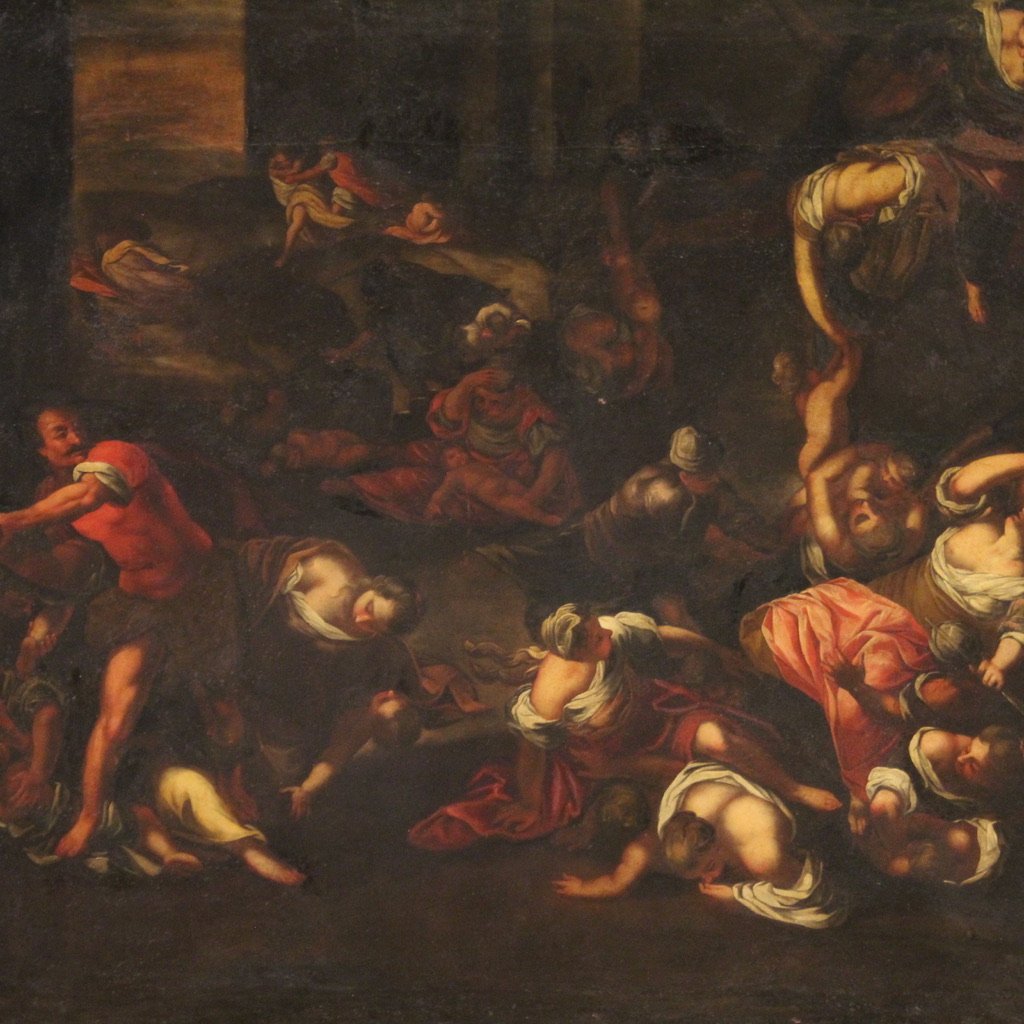 Antique Religious Painting From The 17th Century, The Massacre Of The Innocents-photo-3