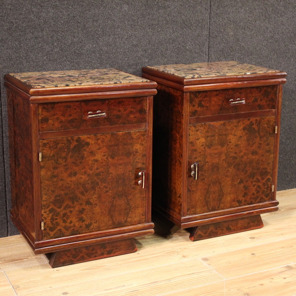 Pair Of Italian Marble Top Nightstands From The 20th Century