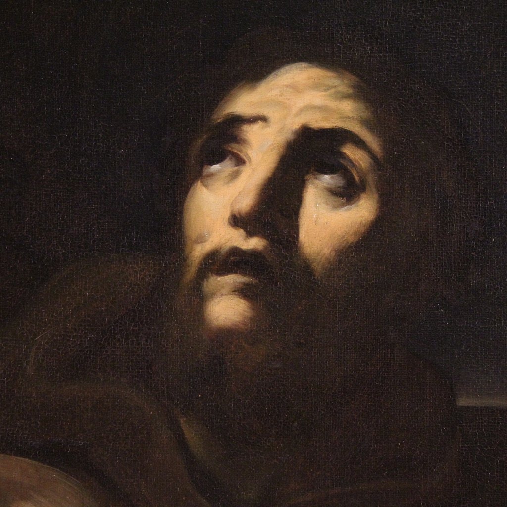 Tableau italien antique du 17ème siècle, Saint François d’Assise-photo-4